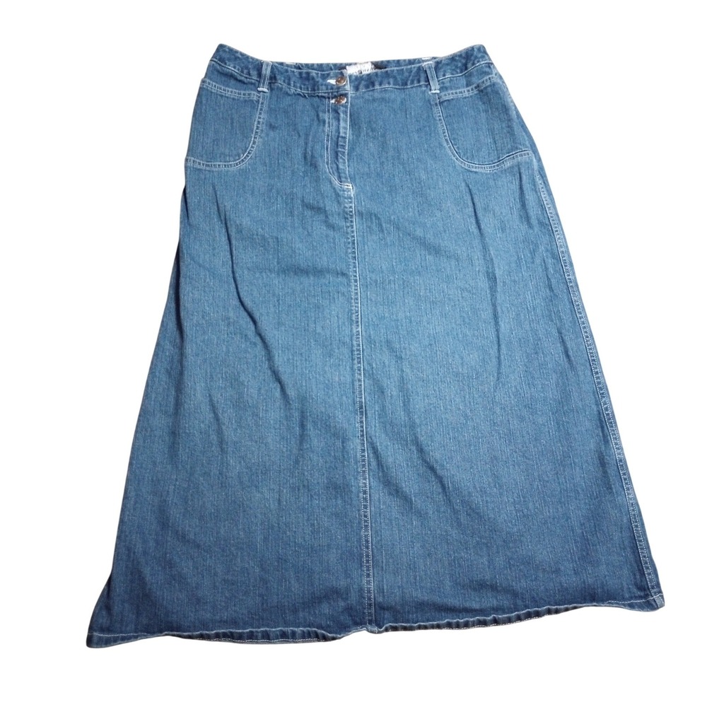 Sag Harbor Sport Womens Blue Denim Maxi Skirt Size 16 Medium Wash Back Slit